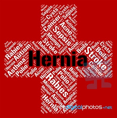 Hernia Word Indicates Umbilical Hernias And Afflictions Stock Image