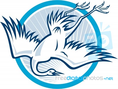 Heron Crane Diving Down Cartoon Stock Image