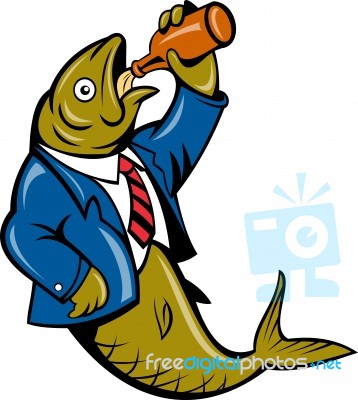 Herring Fish Business Suit Drinking Beer Bottle Stock Image