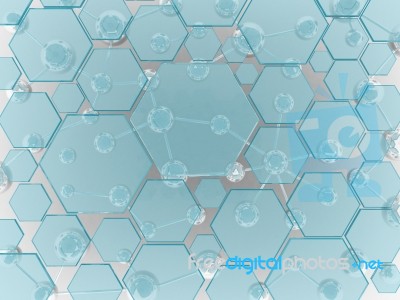 Hexagon Glass And Silver Molecule Science Space Blank Background… Stock Image