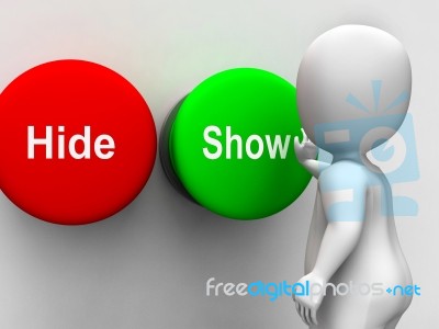 Hide Show Buttons Means Seek Find Look Discover Stock Image