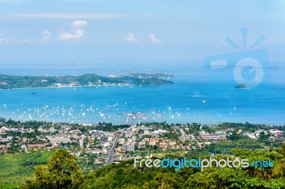 High Angle View Ao Chalong Bay Stock Photo