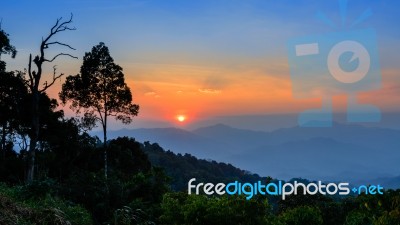 High Angle View Beautiful Sunset Stock Photo