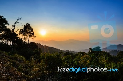 High Angle View Beautiful Sunset Stock Photo