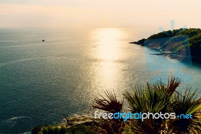 High Angle View Island And Sea At Laem Phromthep On Green Teal C… Stock Photo