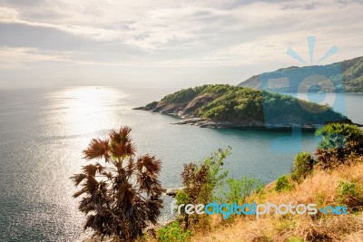 High Angle View Island And Sea At Laem Phromthep Scenic Point Stock Photo