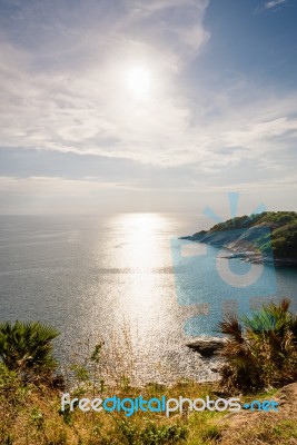 High Angle View Island And Sea At Laem Phromthep Scenic Point Stock Photo