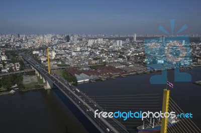 High Angle View Of Rama 9 Bridge Stock Photo