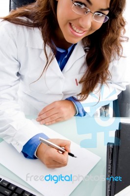 High Angle View Of Smiling Medical Professional Stock Photo