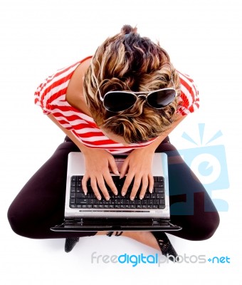 High Angle View Of Working Female Stock Photo