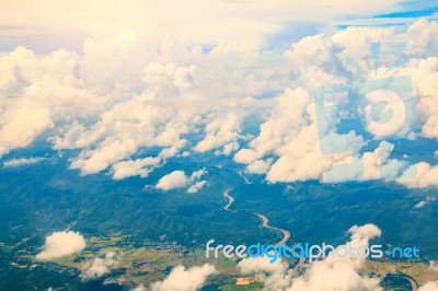 High Angle View Thailand On The Air Plane Stock Photo