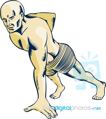 High Intensity Interval Training Push-up Etching Stock Image