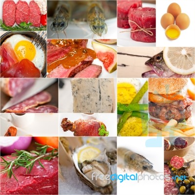 High Protein Food Collection Collage Stock Photo