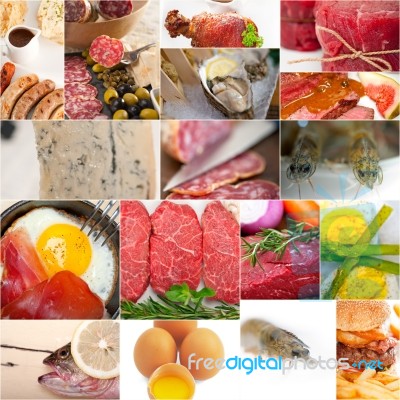 High Protein Food Collection Collage Stock Photo