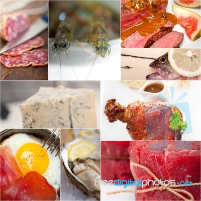 High Protein Food Collection Collage Stock Photo