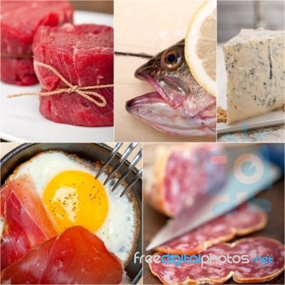 High Protein Food Collection Collage Stock Photo