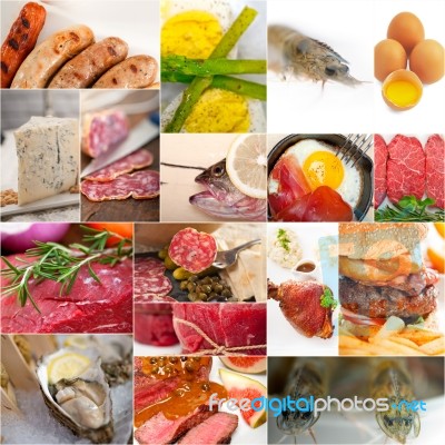 High Protein Food Collection Collage Stock Photo