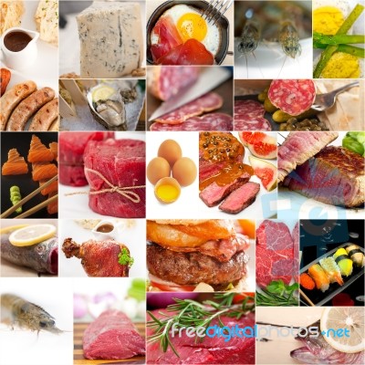 High Protein Food Collection Collage Stock Photo