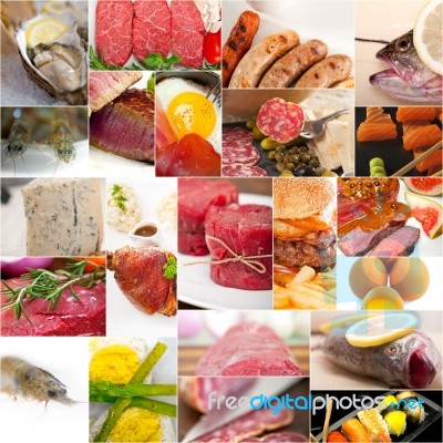 High Protein Food Collection Collage Stock Photo