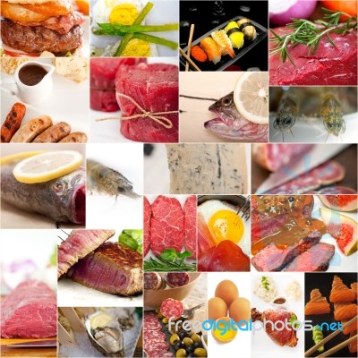 High Protein Food Collection Collage Stock Photo