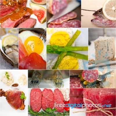 High Protein Food Collection Collage Stock Photo