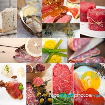 High Protein Food Collection Collage Stock Photo