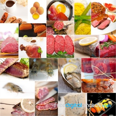 High Protein Food Collection Collage Stock Photo