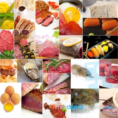 High Protein Food Collection Collage Stock Photo