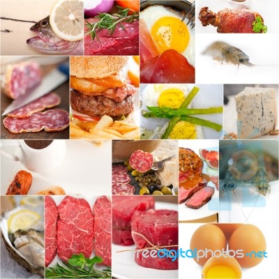 High Protein Food Collection Collage Stock Photo