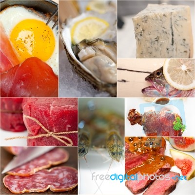 High Protein Food Collection Collage Stock Photo