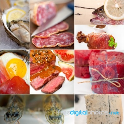 High Protein Food Collection Collage Stock Photo