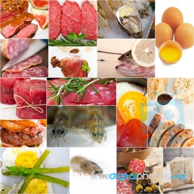 High Protein Food Collection Collage Stock Photo