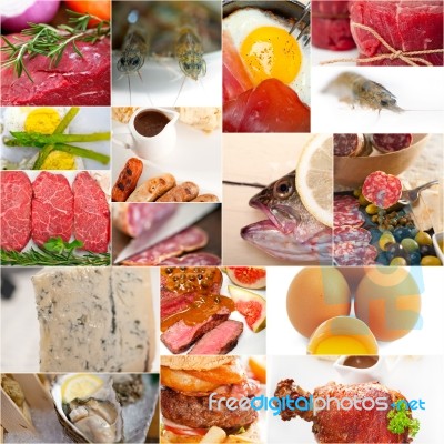 High Protein Food Collection Collage Stock Photo