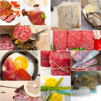 High Protein Food Collection Collage Stock Photo