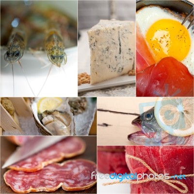 High Protein Food Collection Collage Stock Photo