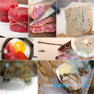 High Protein Food Collection Collage Stock Photo