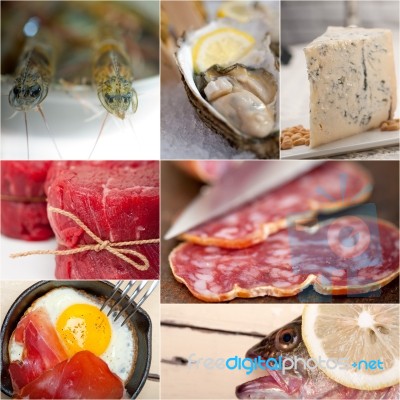 High Protein Food Collection Collage Stock Photo