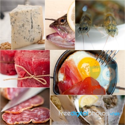 High Protein Food Collection Collage Stock Photo