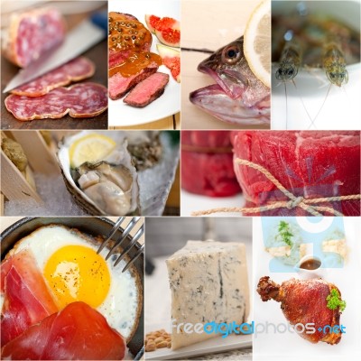 High Protein Food Collection Collage Stock Photo