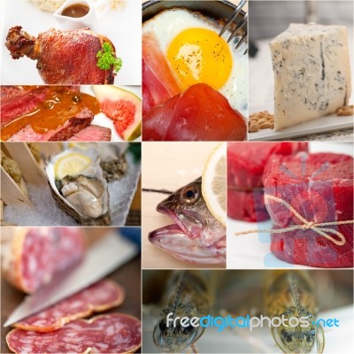 High Protein Food Collection Collage Stock Photo