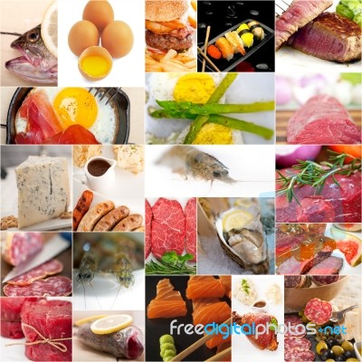 High Protein Food Collection Collage Stock Photo