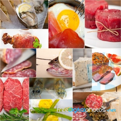 High Protein Food Collection Collage Stock Photo