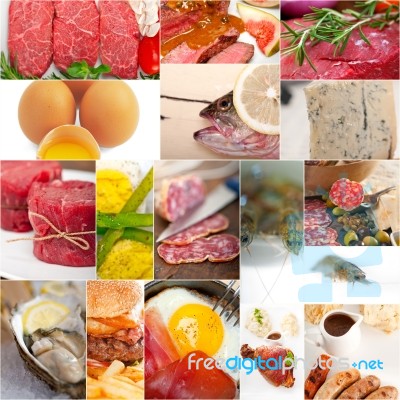 High Protein Food Collection Collage Stock Photo