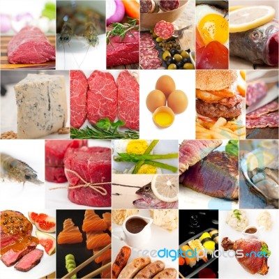 High Protein Food Collection Collage Stock Photo