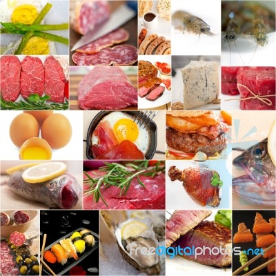 High Protein Food Collection Collage Stock Photo