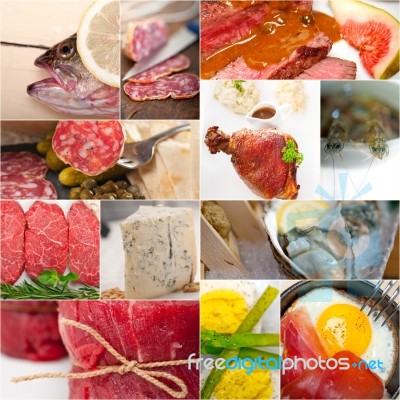 High Protein Food Collection Collage Stock Photo