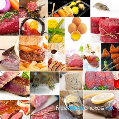 High Protein Food Collection Collage Stock Photo