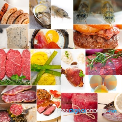 High Protein Food Collection Collage Stock Photo