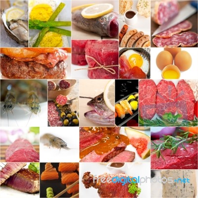 High Protein Food Collection Collage Stock Photo