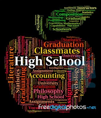 High School Indicates Colleges Word And Text Stock Image